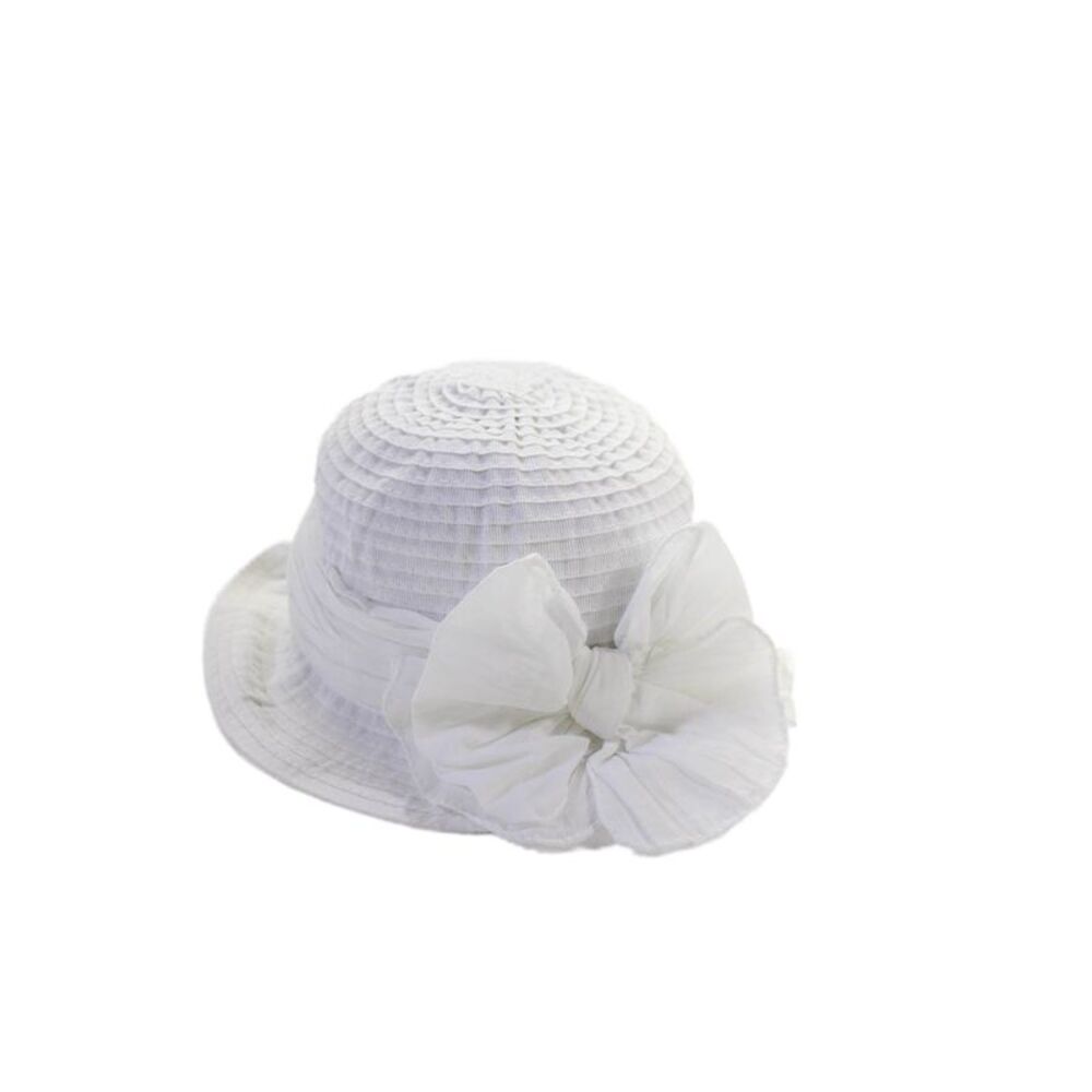Grevi Girls Ruffled Bow Detail Bucket Hat White Cotton Size 50cm